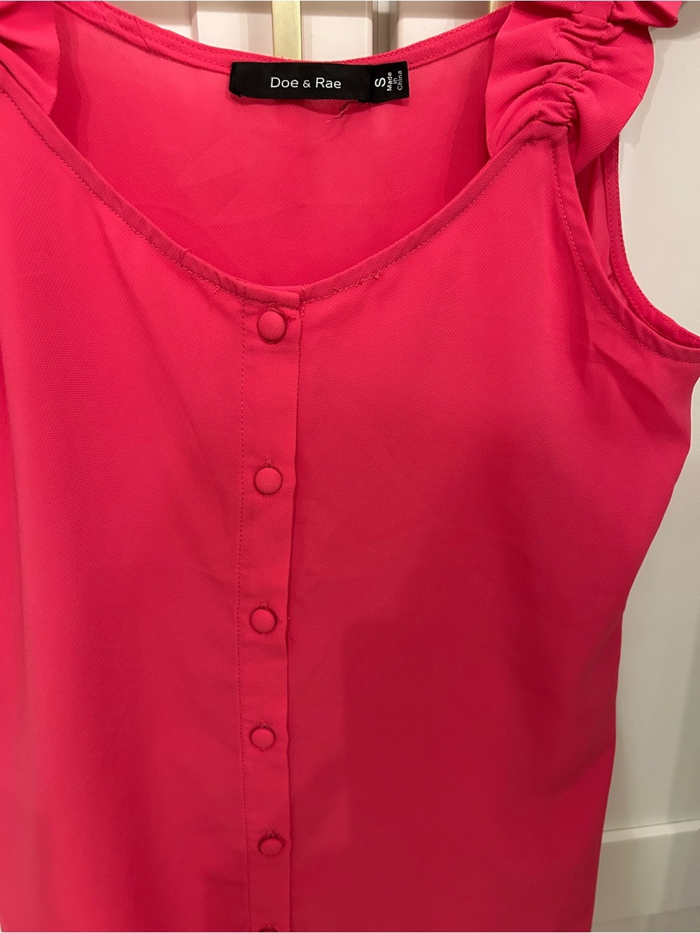 Doe & Rae Hot Pink Ruffle-Strap Button Tank - Picture 2 of 3